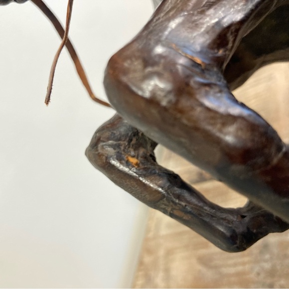 Vintage Leather Wrapped Bucking Horse Figure Statue Western Rustic Brown 15 3/4” - Picture 14 of 16